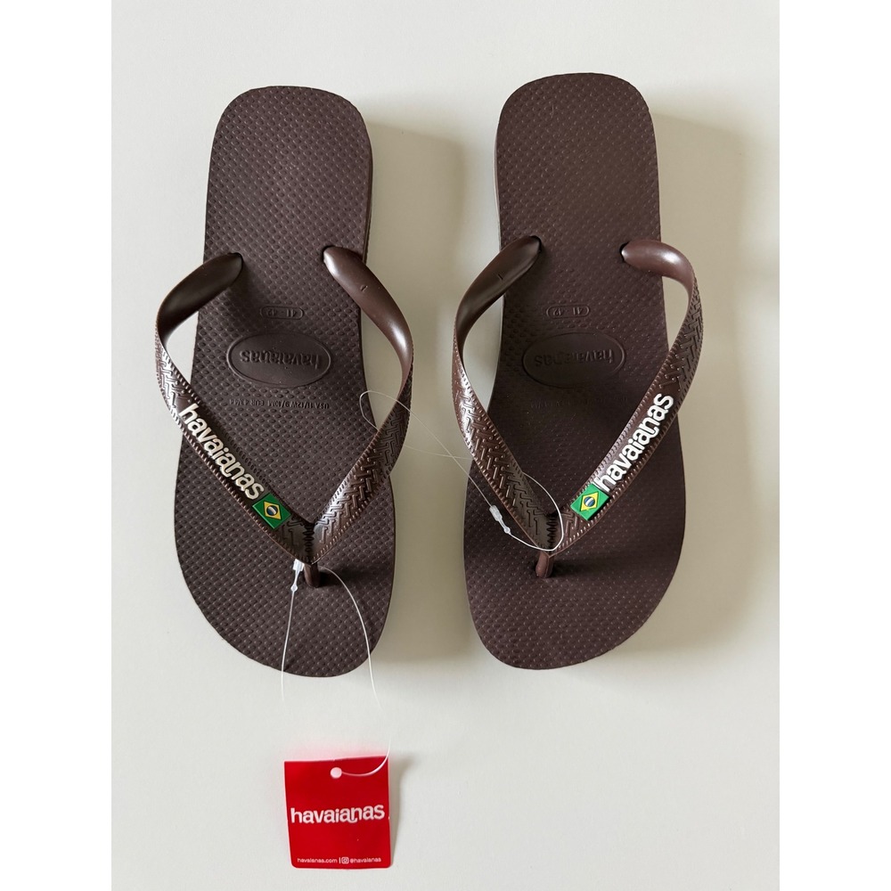 Havaianas Brazil Logo Flip Flops Men Size 9/10 Brown New Rubber Sandal